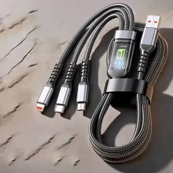 Premium 3 in 1 100W Transparent Pilot Lamp Fast Charging Cable | Universal Type-C, Micro USB & Phone Cable