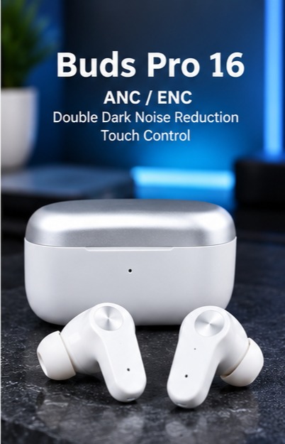 Buds Pro 16 Wireless Earbuds – ANC/ENC Noise Reduction, Touch Control, Clear Sound, Charging Case
