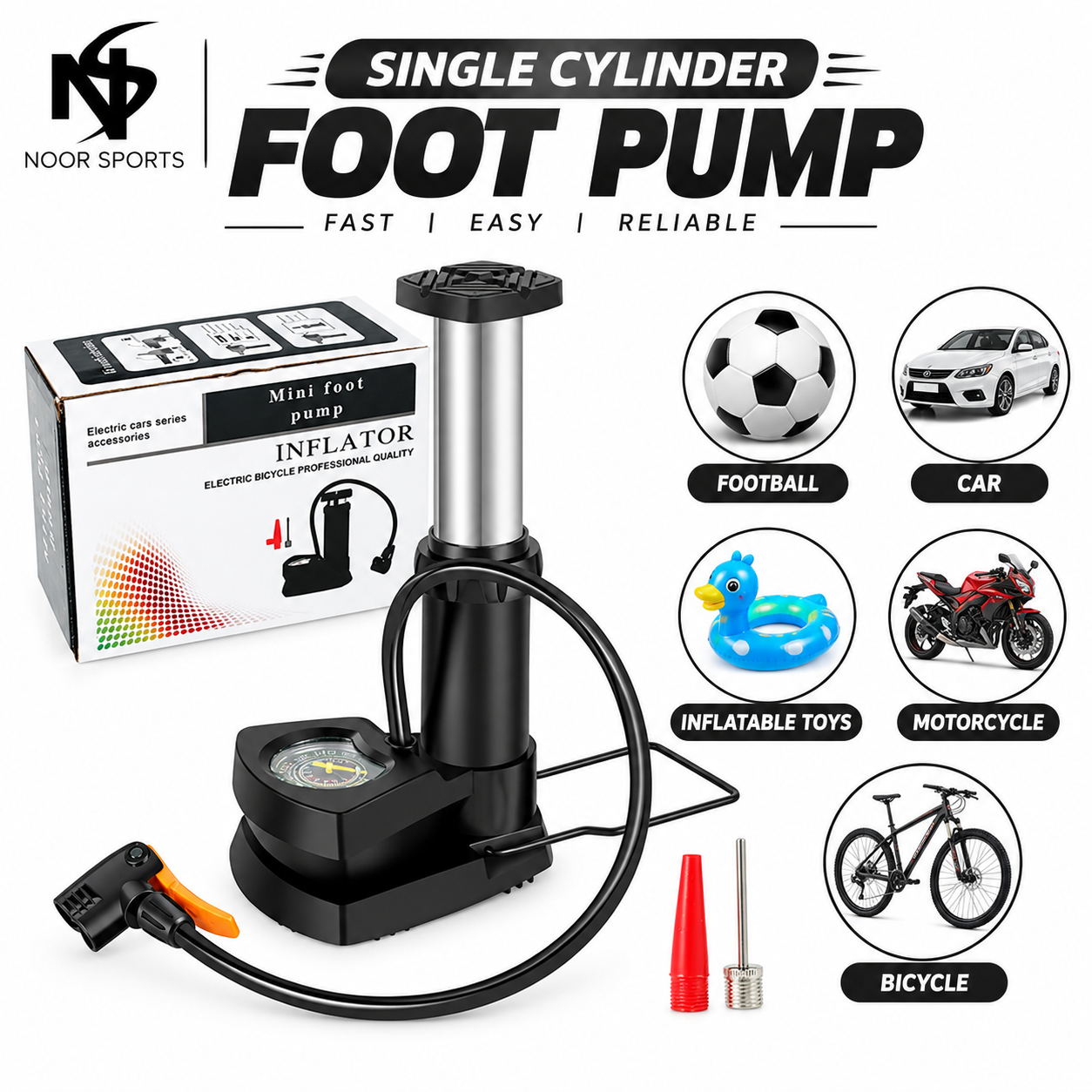 Single Cylinder Foot Air Pump with Pressure Gauge For CAR,Bike & Etc