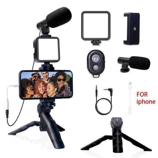 AY-49 Multi-Functional Portable Vlogger Kit with Mic, LED Light & Tripod Stand with Remote
