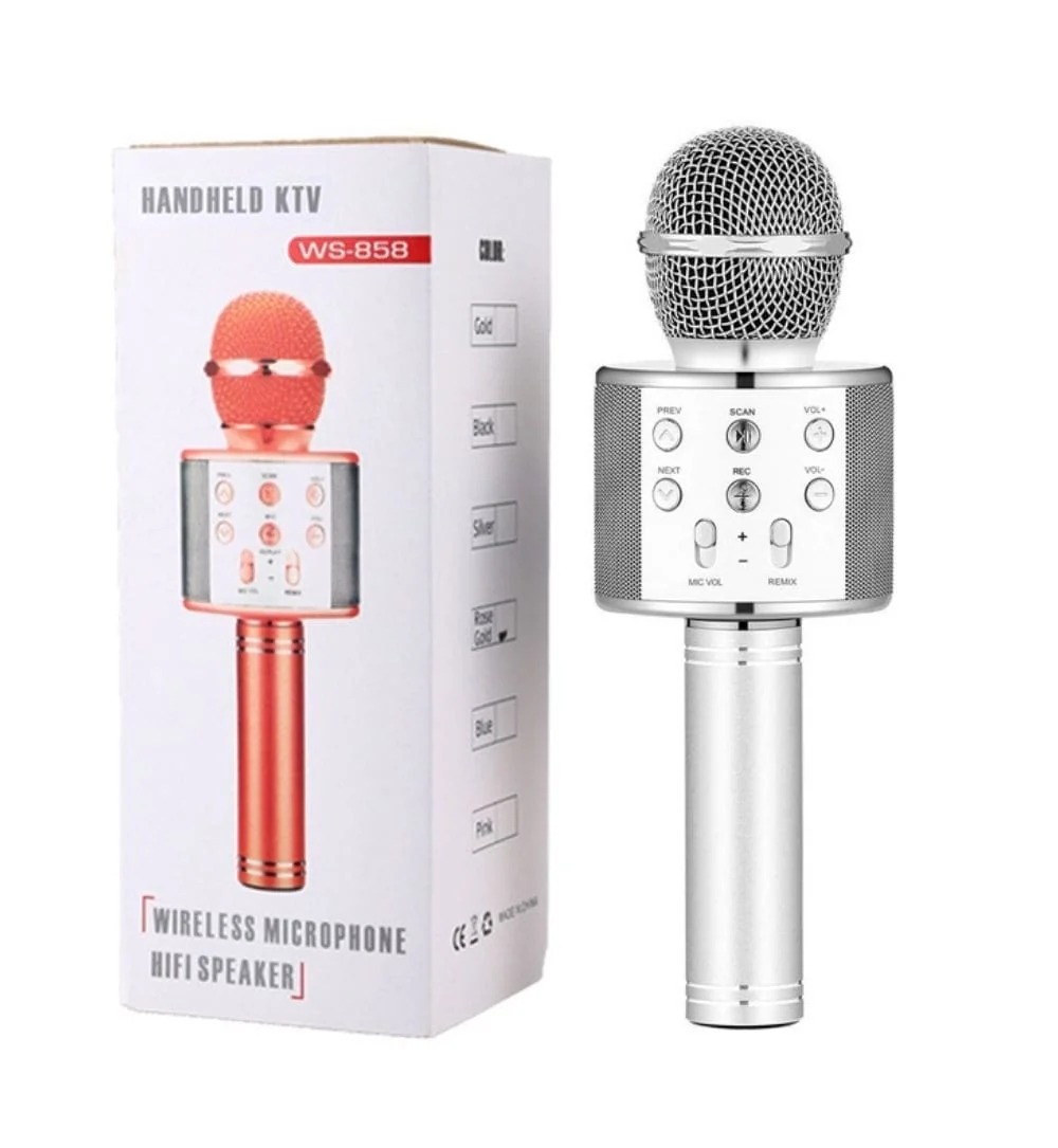 WS-858 Wireless Bluetooth Karaoke Microphone With Integrated Speaker Rechargeable Battery | Random Color