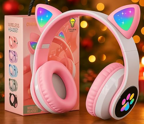 New STN 28 Cat Ear Bluetooth 5.0 Stereo Headset with RGB Lighting, Microphone, TF Card Support, and Universal Compatibility