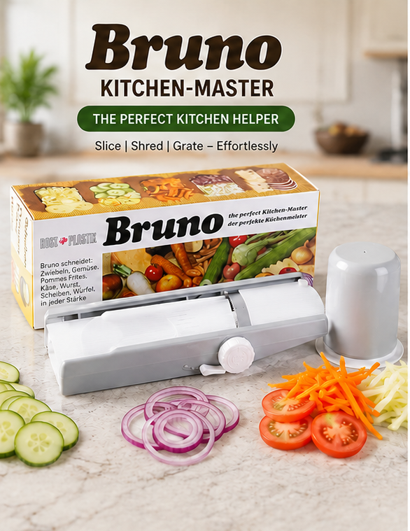 Bruno Multifunction Vegetable Cutter &amp; Slicer | Manual Vegetable Chopper | Onion, Potato, Fruit &amp; Salad Dicer | Premium Stainless Steel Blades | Kitchen Tool Set