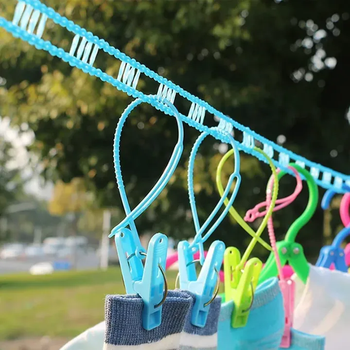 Windproof Non-Slip Clothesline 5M | Adjustable Nylon Laundry Rope | Indoor & Outdoor Drying Line | Portable Travel Clothes Hanging Rope with Hooks | Durable & Rust-Resistant Laundry Line for Home, Camping & Balcony | Clothes Drying Rack, Laundry Cord