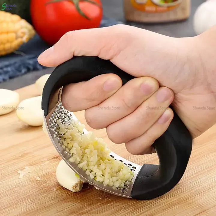 Stainless Steel Garlic Press with Ergonomic Handle | Hand Garlic Crusher, Mincer, Squeezer & Kitchen Tool