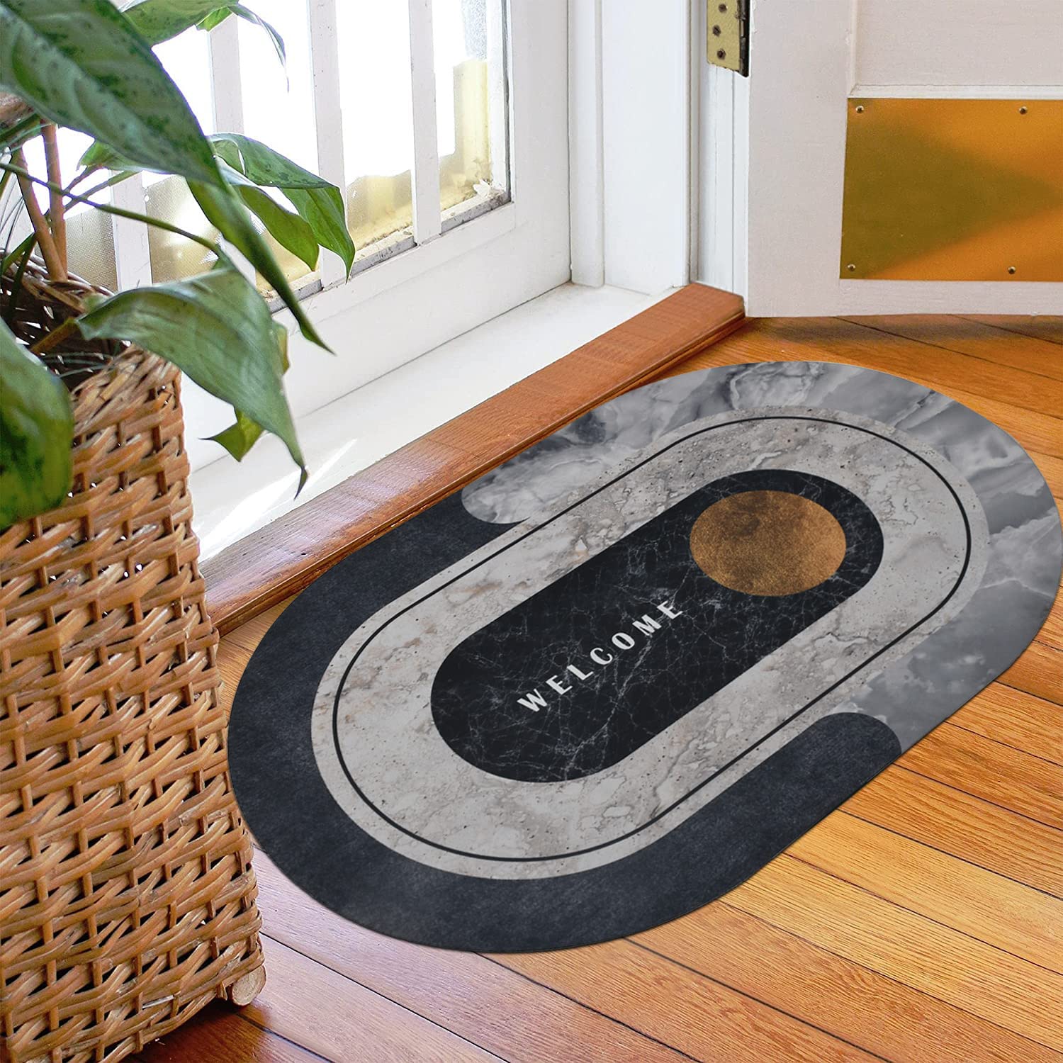 Bath Mat Super Absorbent Quick Drying Bathroom Rugs Non Slip Kitchen Entrance Doormat Modern Napa Skin Floor Mats Home Decor (only round shape) (random colors)
