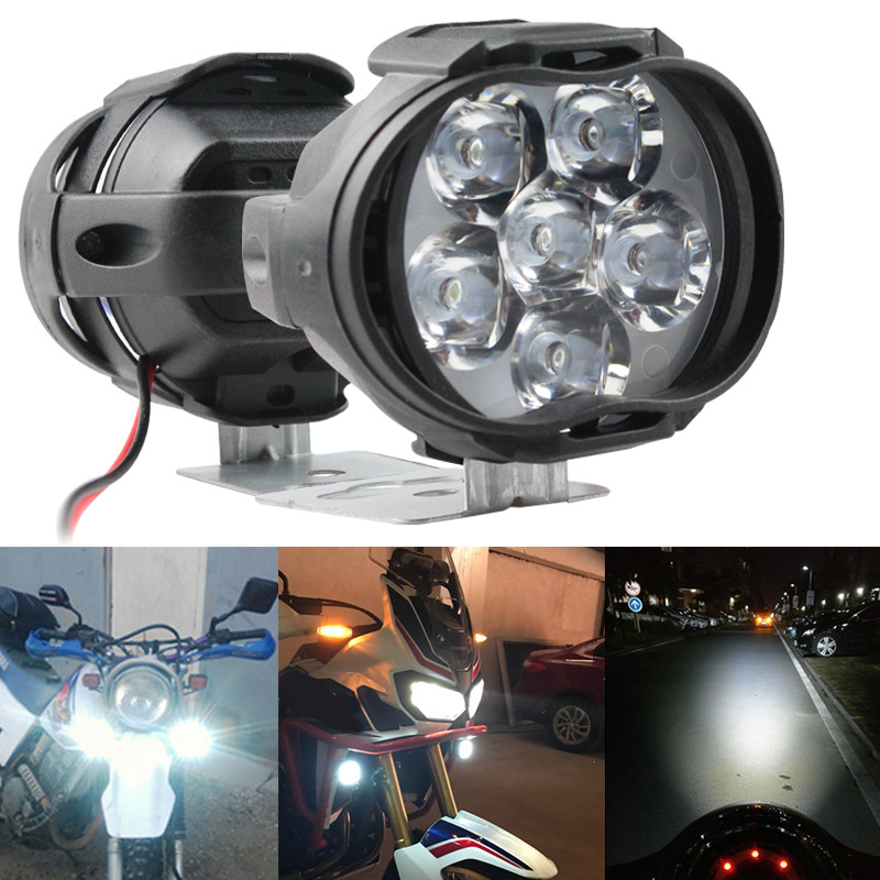 2 pcs Motorcycle Headlights plus switch LED White Super Bright 6LED Working Front Light Motorbike Fog Lamp 1600LM Scooters Spotlight